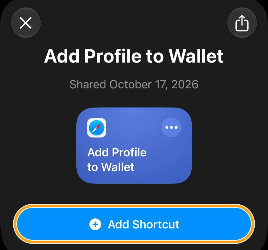 Shortcut page with the Add Shortcut button highlighted